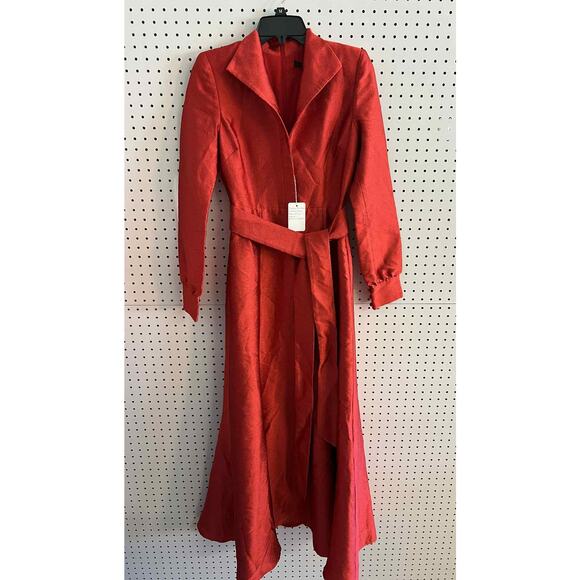 Badgley Mischka Preloved Women's Long Sleeve Jacquard Gown in Red Size US 2 - Picture 4 of 4